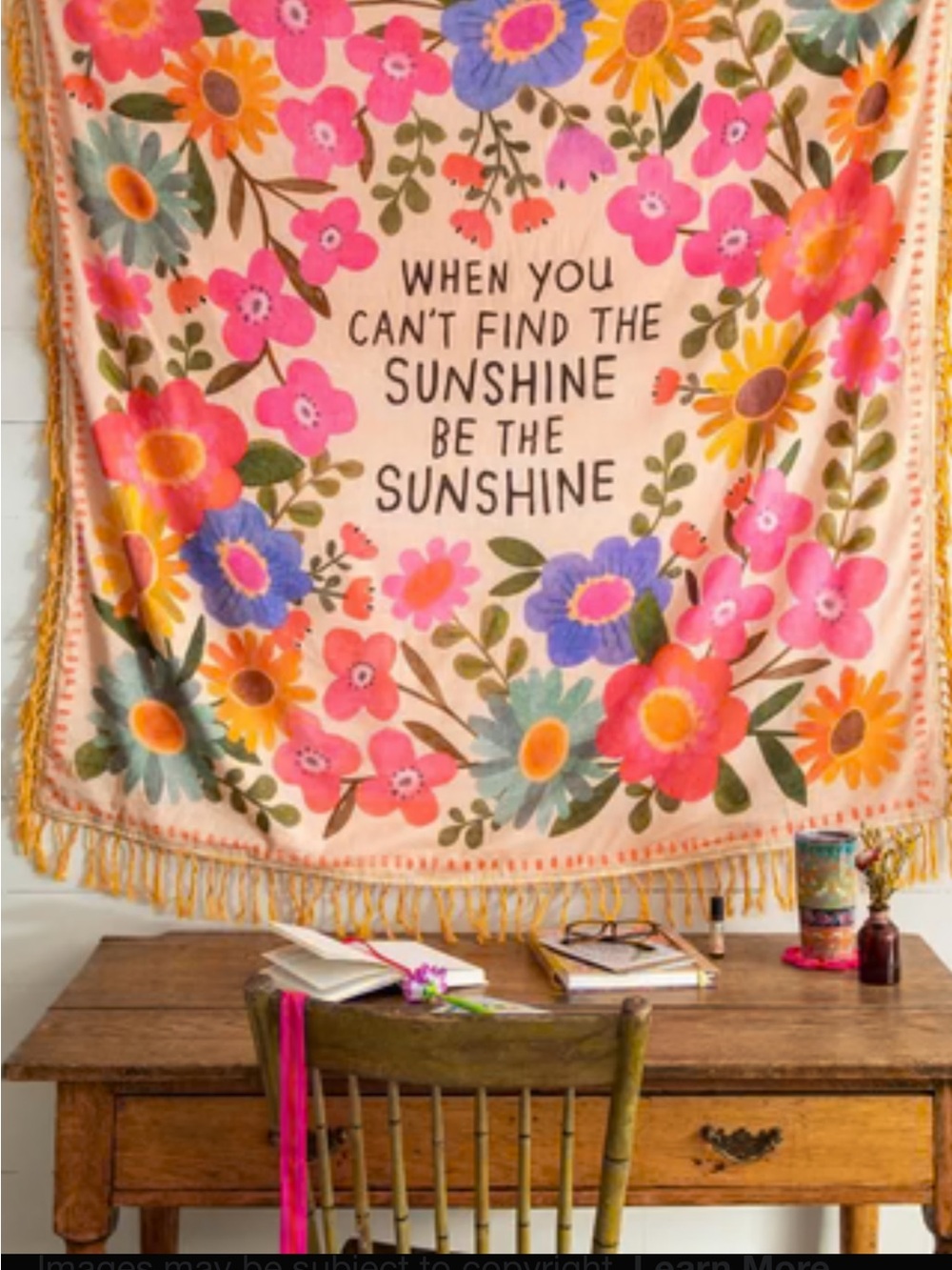 Be The Sunshine Floral Tapestry Wall Art/ blanket/ or towel- Pink Floral Quote